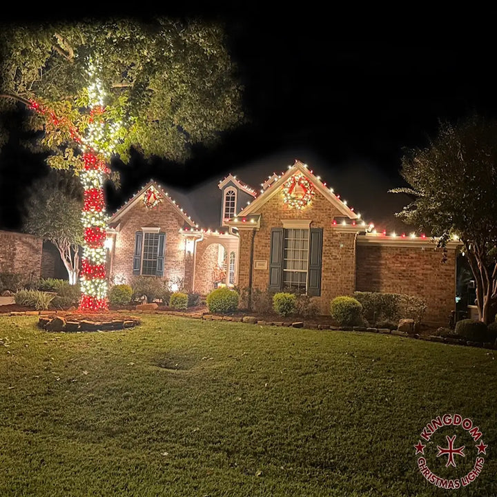 Candy-cane accents inspiration for Christmas light installation in Cypress