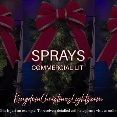Three Christmas wreaths with red bows on a dark background, featuring 'Kingdom Christmas Lights' branding.