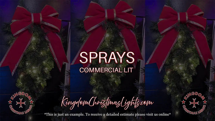 Three Christmas wreaths with red bows on a dark background, featuring 'Kingdom Christmas Lights' branding.