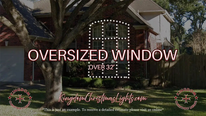 Advertisement for oversized window lights with a house and tree in the background.