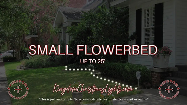 Advertisement for Kingdom Christmas Lights with text about a small flowerbed light display.