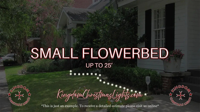 Advertisement for Kingdom Christmas Lights with text about a small flowerbed light display.